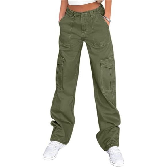 Women's Cargo Pants High Waisted Casual Baggy Stretchy Wide Leg with 6 Pockets - Picture 1 of 6